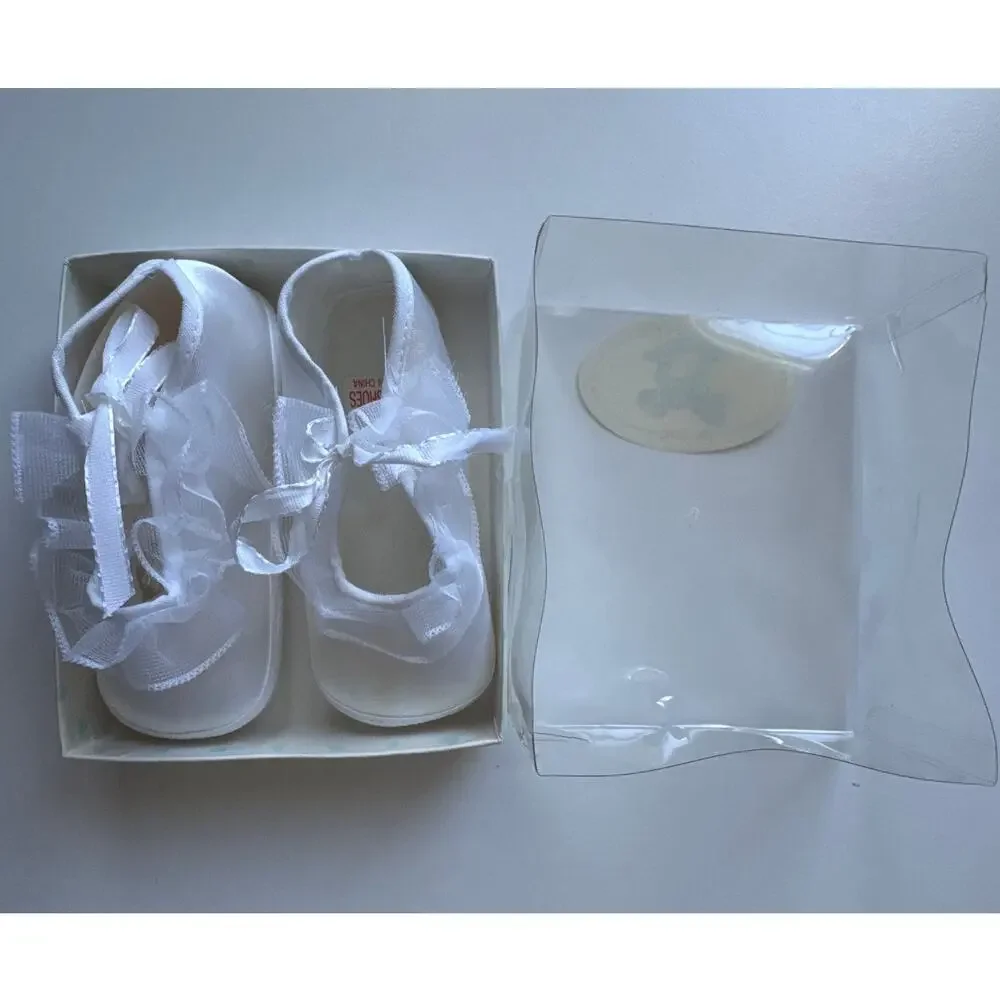 Vintage Y2K Christening Baby Booties White Satin Lace Boxed 0-3 months